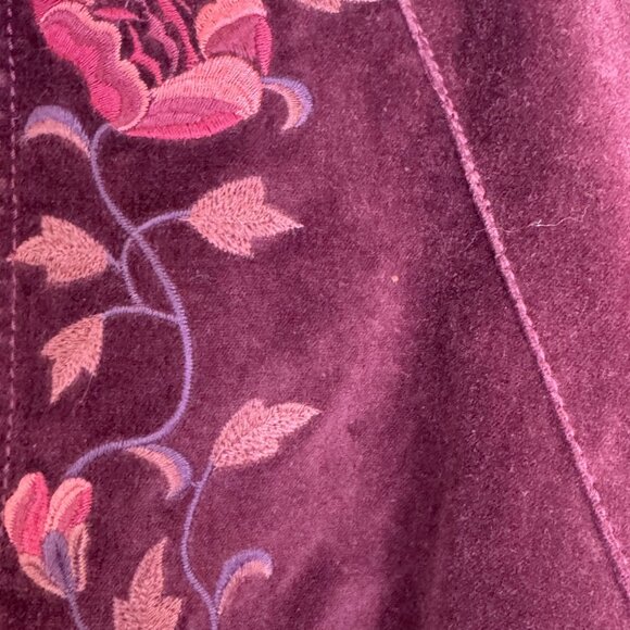 Lucky Brand Live In Love Burgundy Velvet Floral Embroidered Open Front Blazer - Picture 3 of 16